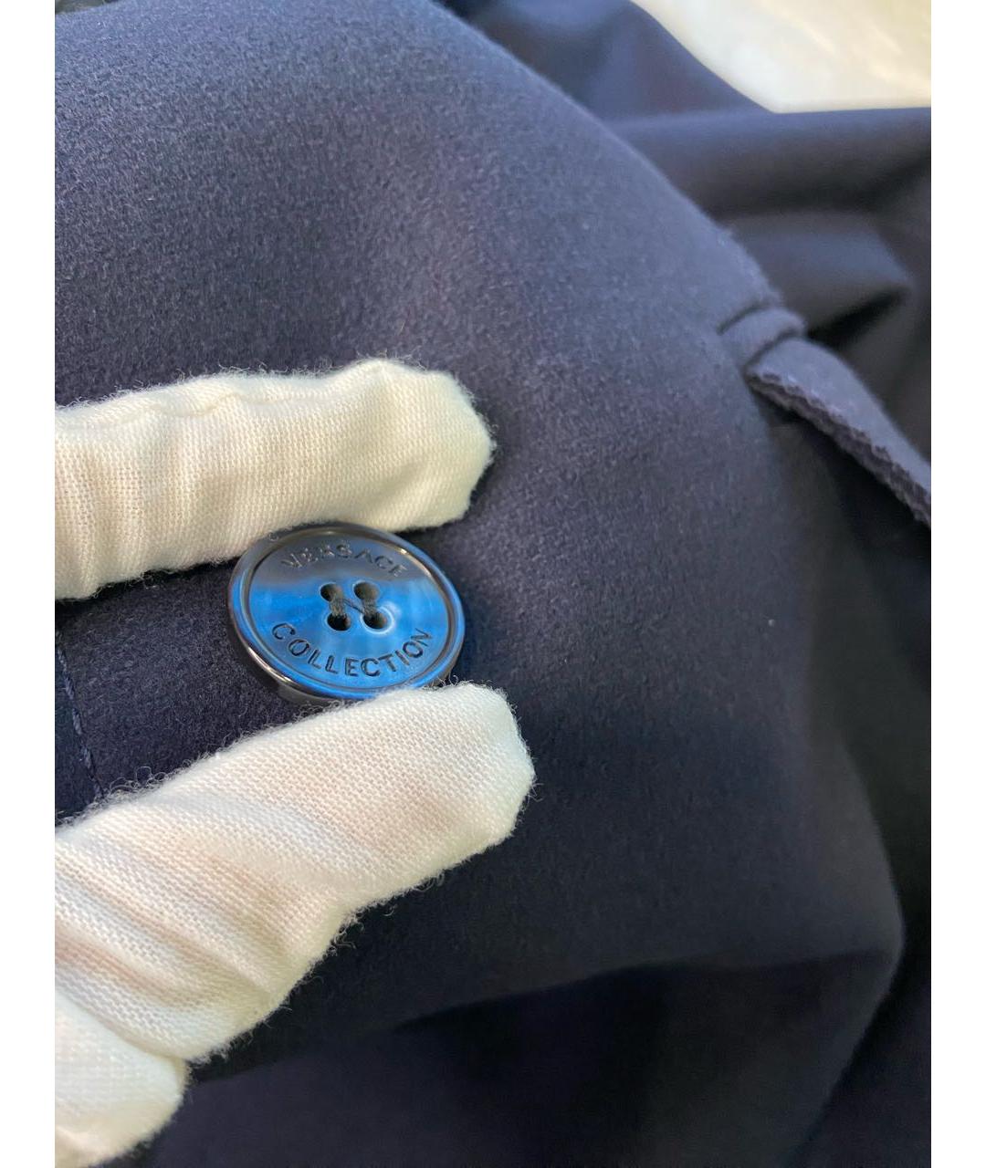 VERSACE COLLECTION Темно-синее шерстяное пальто, фото 6