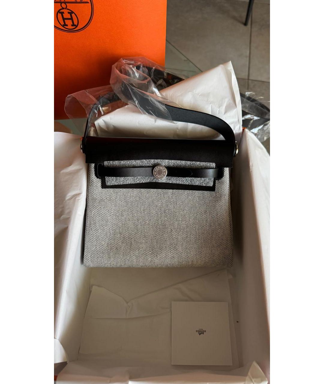 HERMES Черная кожаная сумка тоут, фото 7