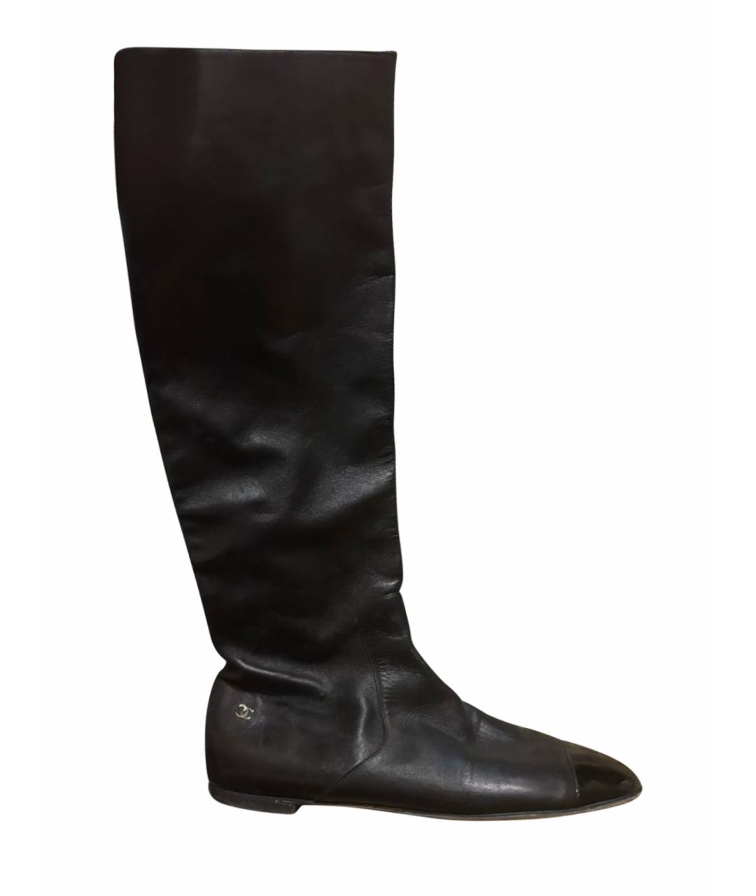 CHANEL Черные кожаные сапоги, фото 1