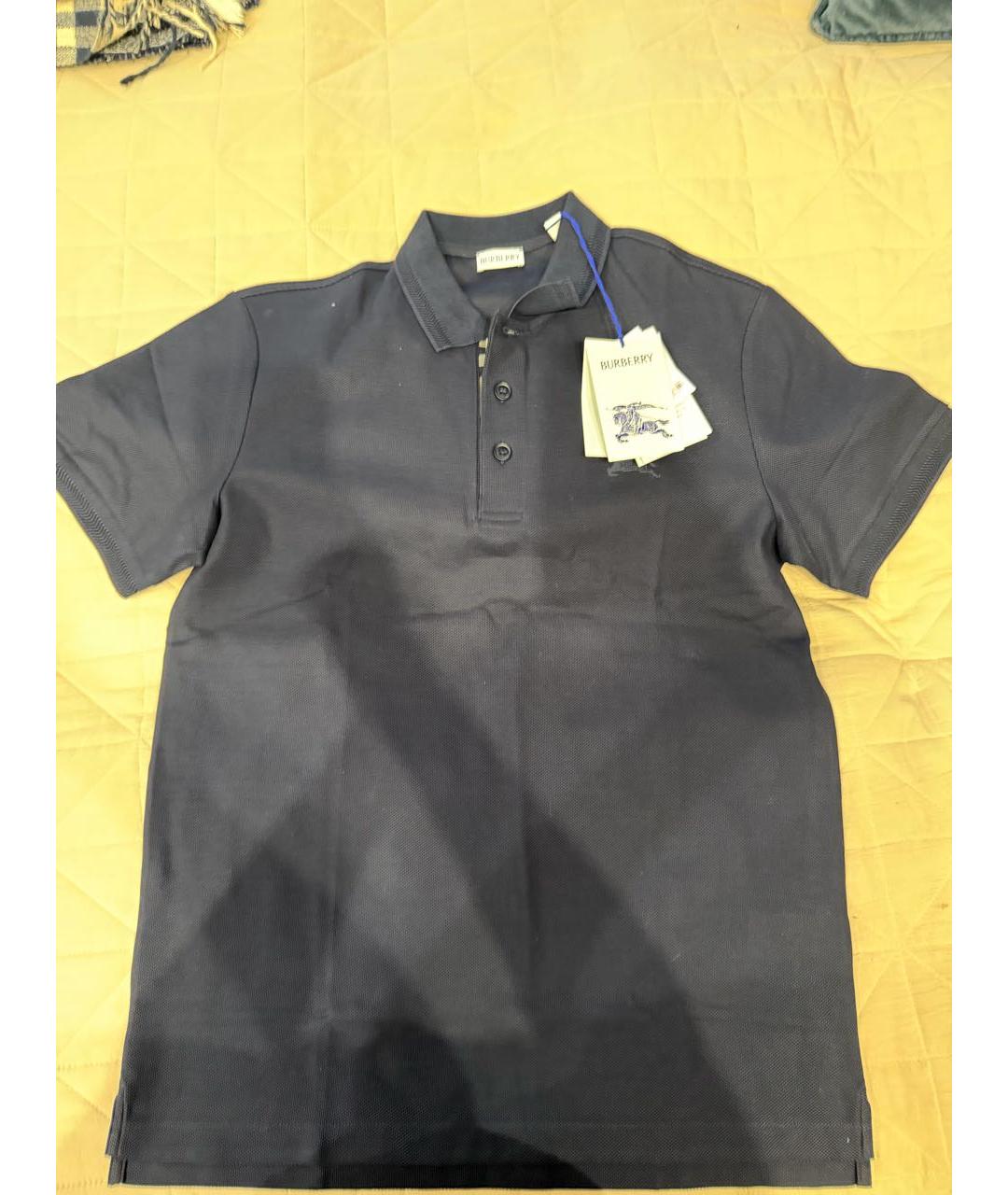 BURBERRY Синее хлопковое поло с коротким рукавом, фото 7