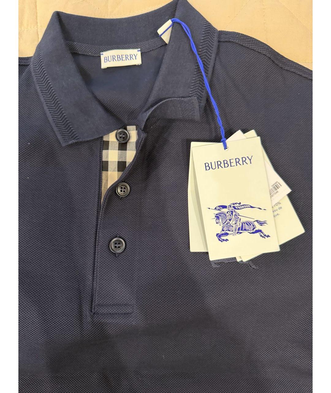 BURBERRY Синее хлопковое поло с коротким рукавом, фото 2