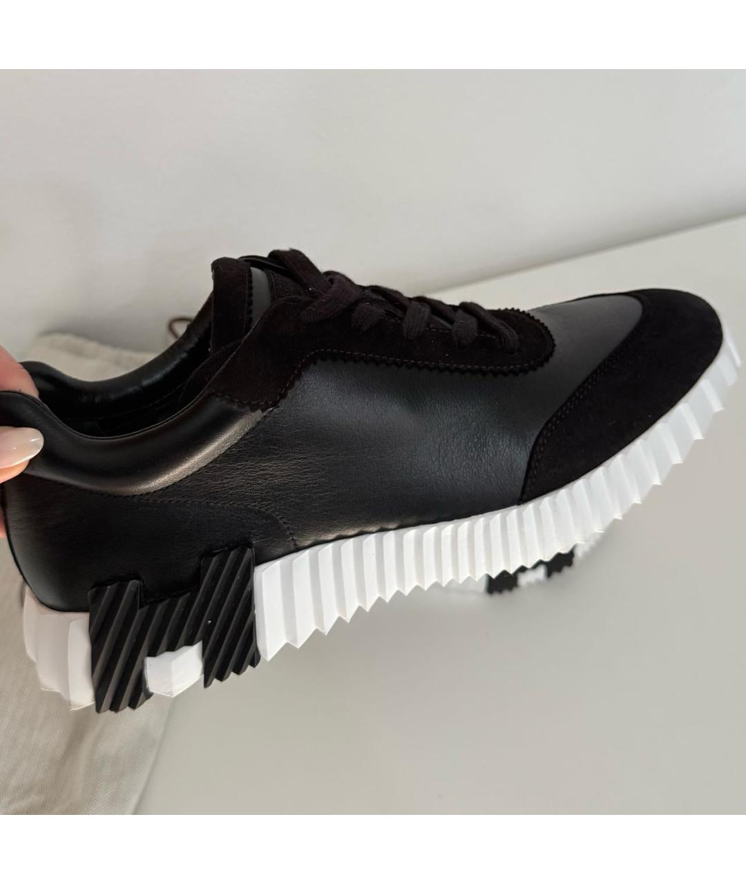 HERMES Черные кожаные кроссовки, фото 4