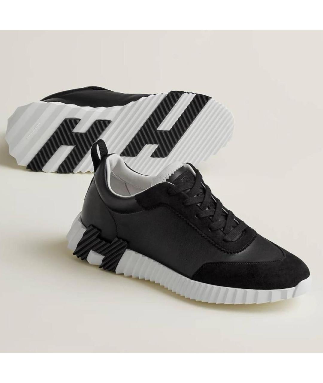 HERMES Черные кожаные кроссовки, фото 2