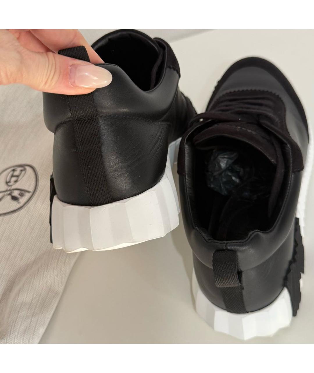 HERMES Черные кожаные кроссовки, фото 6