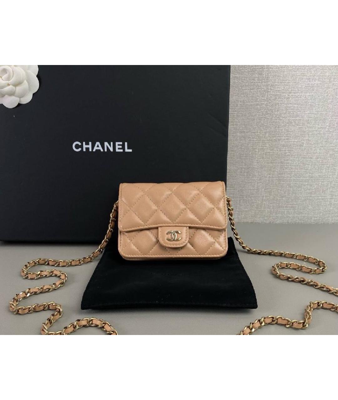 CHANEL Бежевая кожаная поясная сумка, фото 7