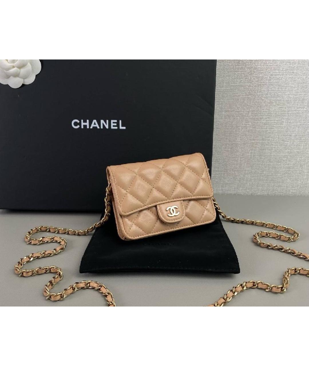 CHANEL Бежевая кожаная поясная сумка, фото 5