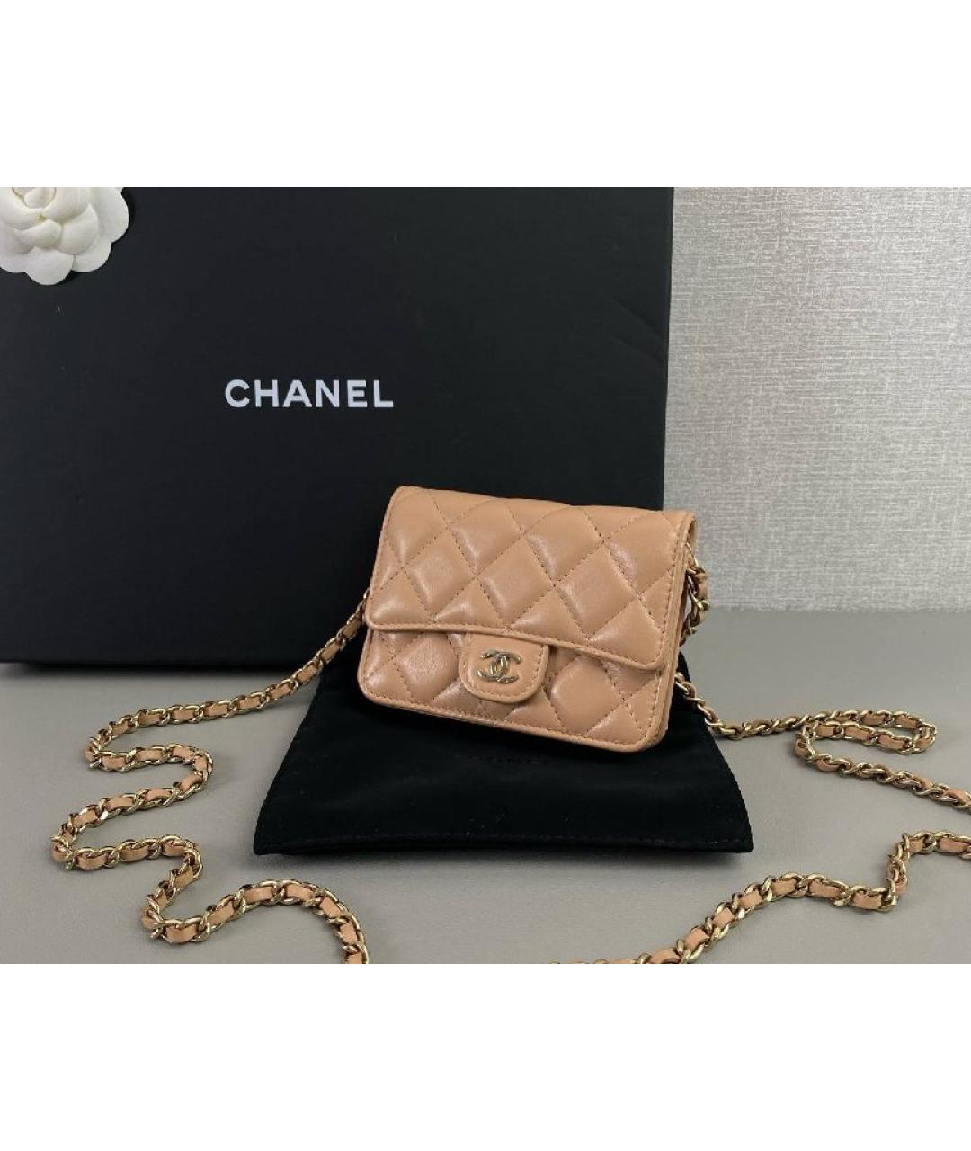 CHANEL Бежевая кожаная поясная сумка, фото 6