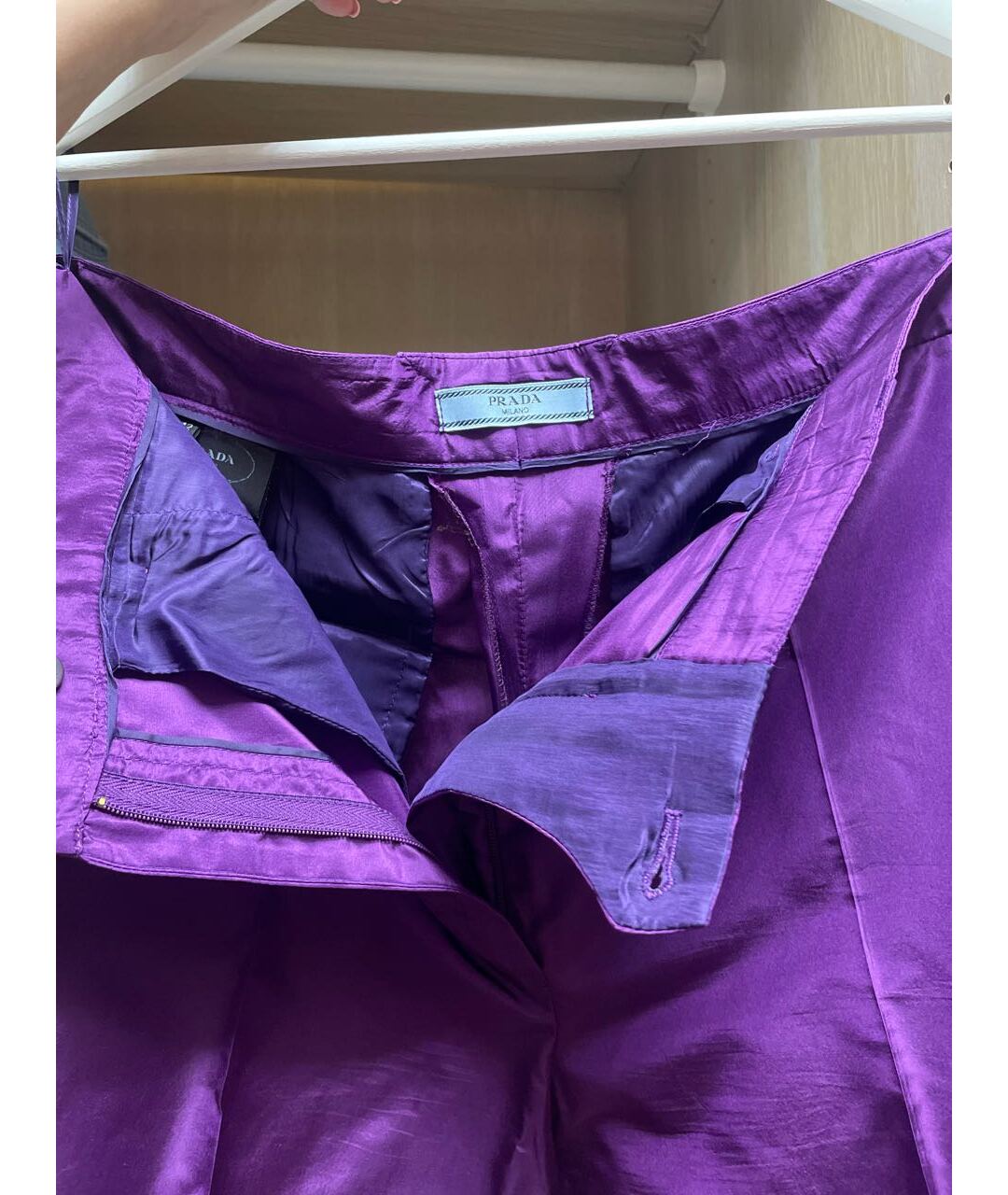 PRADA Фиолетовые шелковые прямые брюки, фото 4
