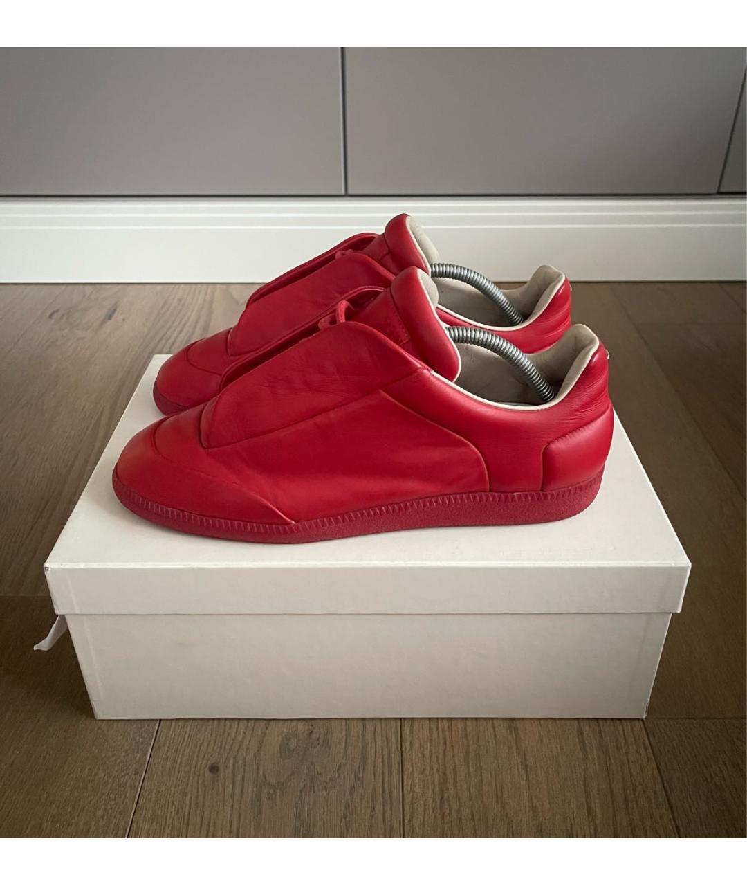 MAISON MARGIELA Красные кожаные низкие кроссовки / кеды, фото 9