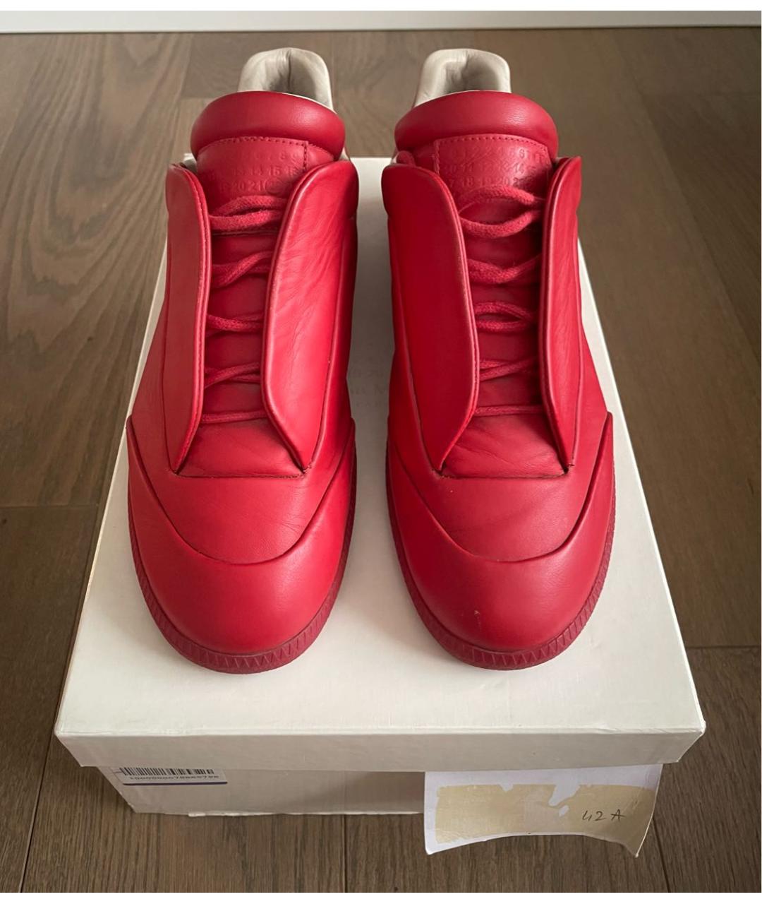 MAISON MARGIELA Красные кожаные низкие кроссовки / кеды, фото 2