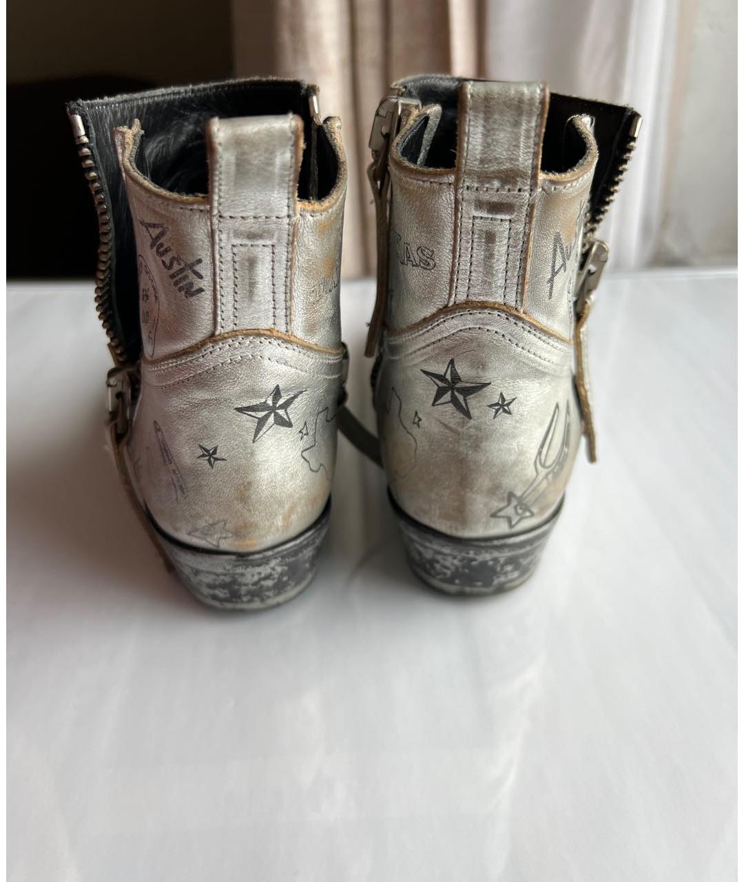 GOLDEN GOOSE DELUXE BRAND Серебряные кожаные ботинки, фото 4