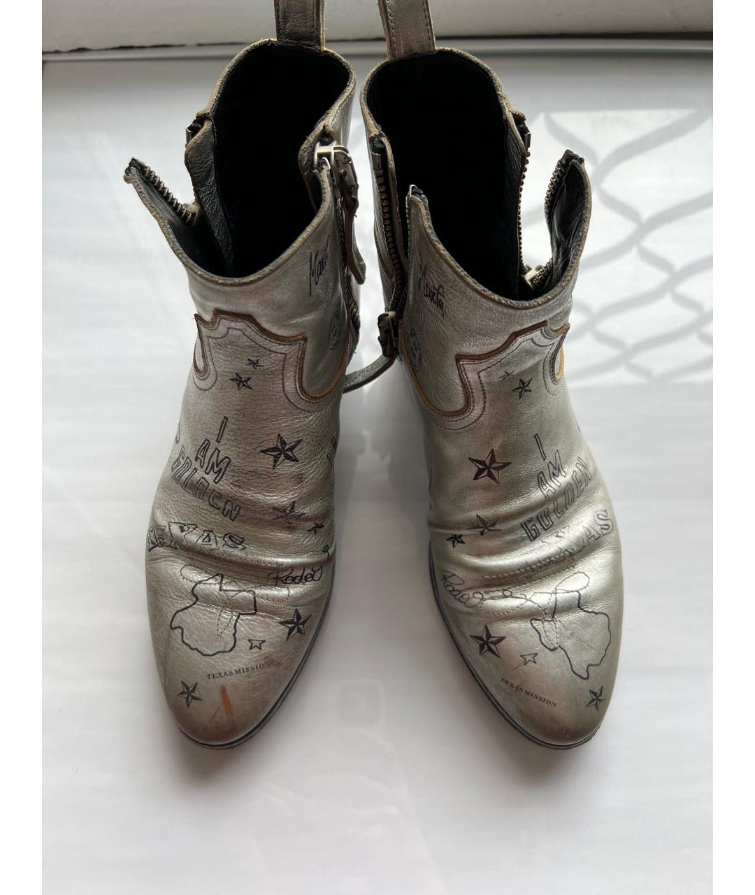 GOLDEN GOOSE DELUXE BRAND Серебряные кожаные ботинки, фото 2
