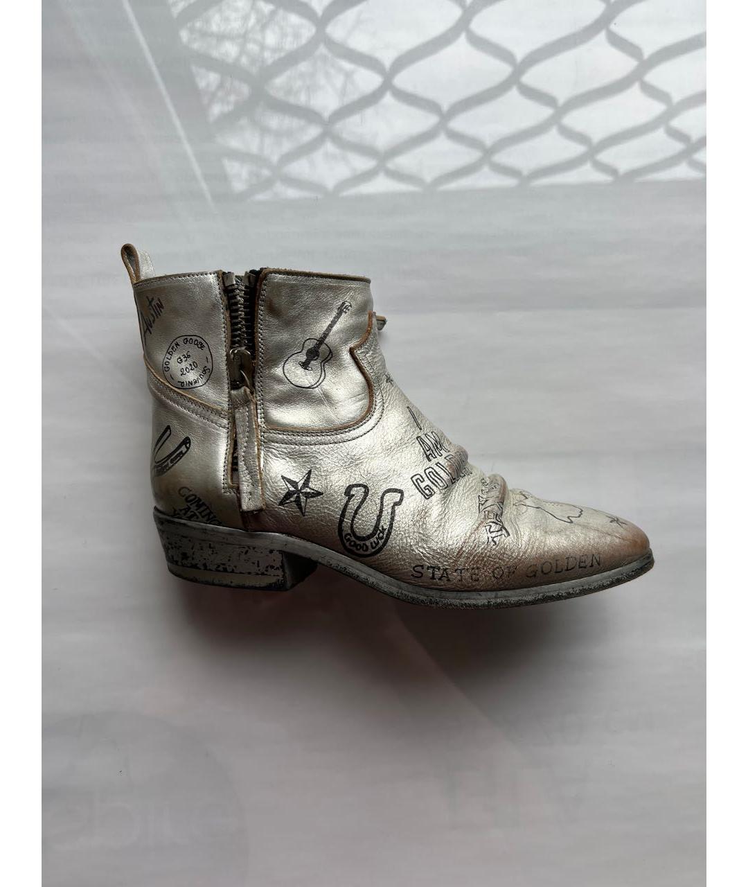 GOLDEN GOOSE DELUXE BRAND Серебряные кожаные ботинки, фото 9