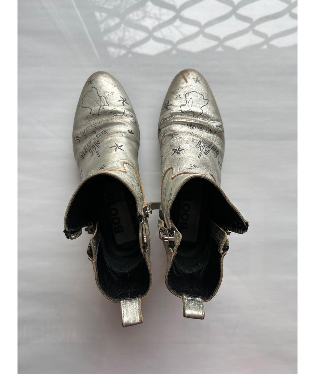 GOLDEN GOOSE DELUXE BRAND Серебряные кожаные ботинки, фото 3