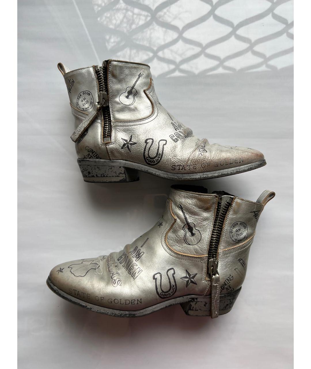 GOLDEN GOOSE DELUXE BRAND Серебряные кожаные ботинки, фото 6