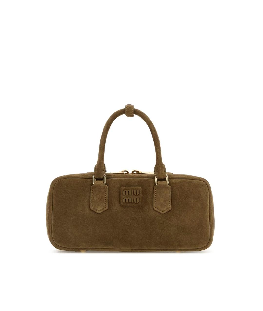 MIU MIU Хаки замшевая сумка с короткими ручками, фото 1