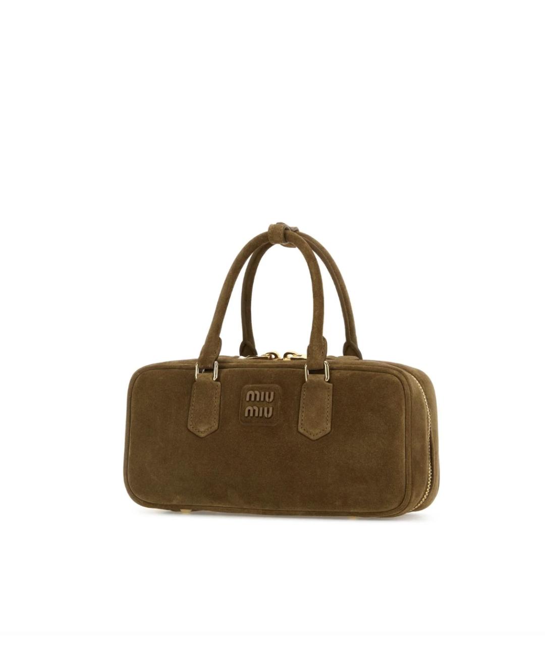 MIU MIU Хаки замшевая сумка с короткими ручками, фото 3