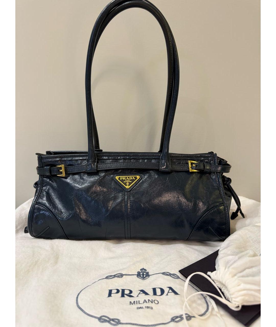 PRADA Синяя кожаная сумка с короткими ручками, фото 6