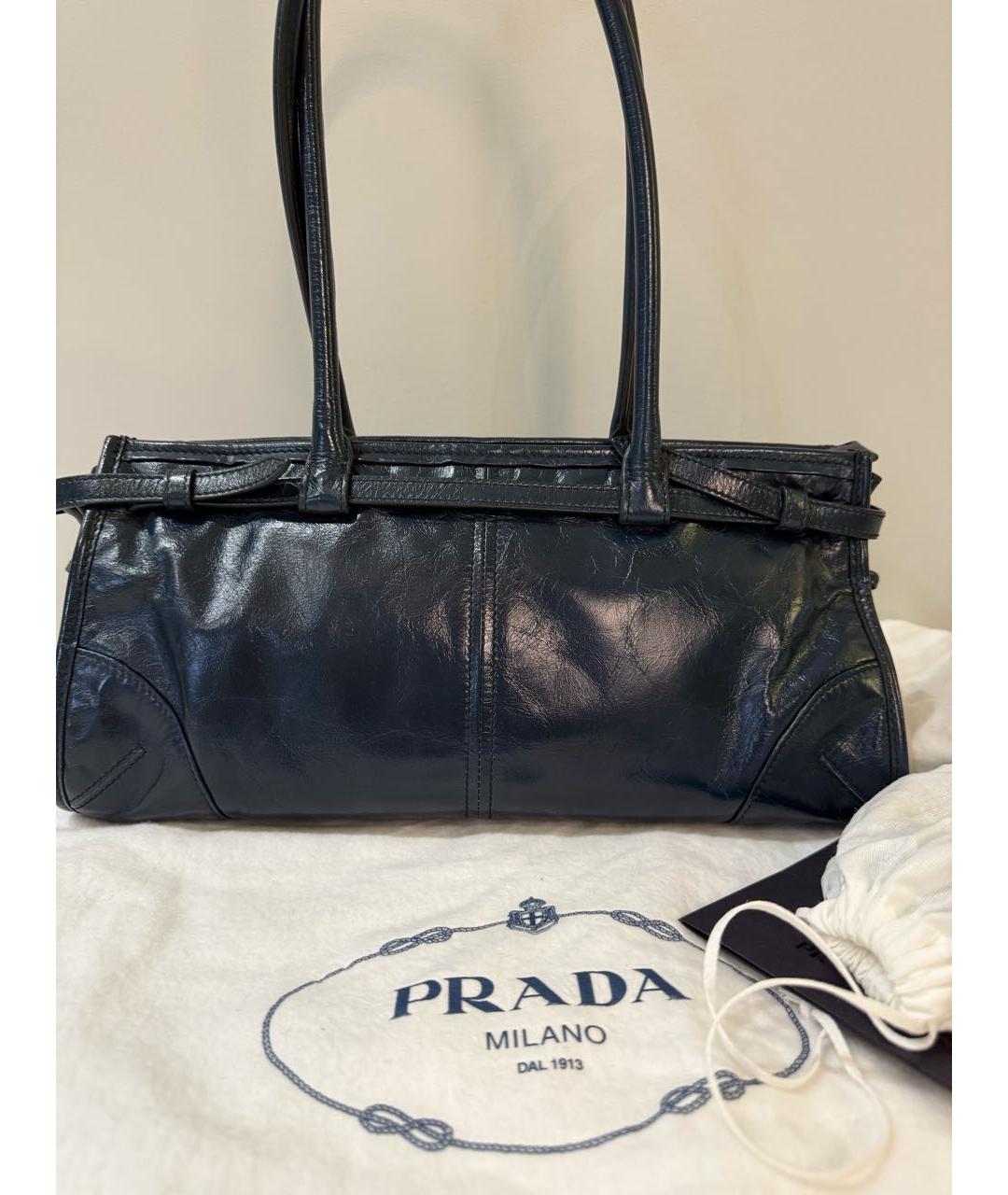 PRADA Синяя кожаная сумка с короткими ручками, фото 3
