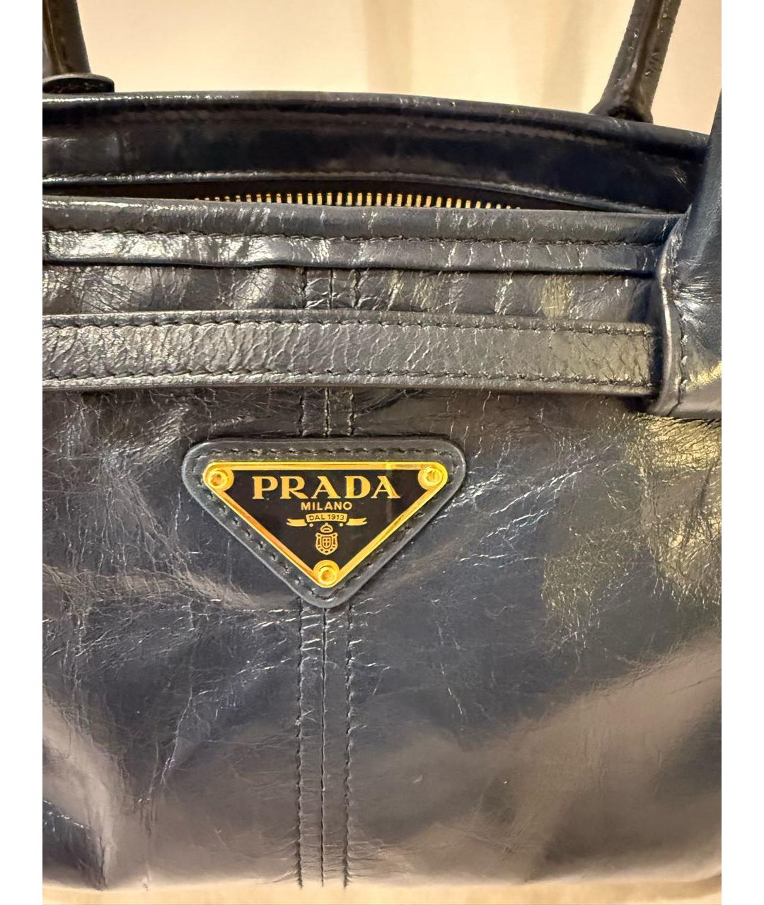 PRADA Синяя кожаная сумка с короткими ручками, фото 5