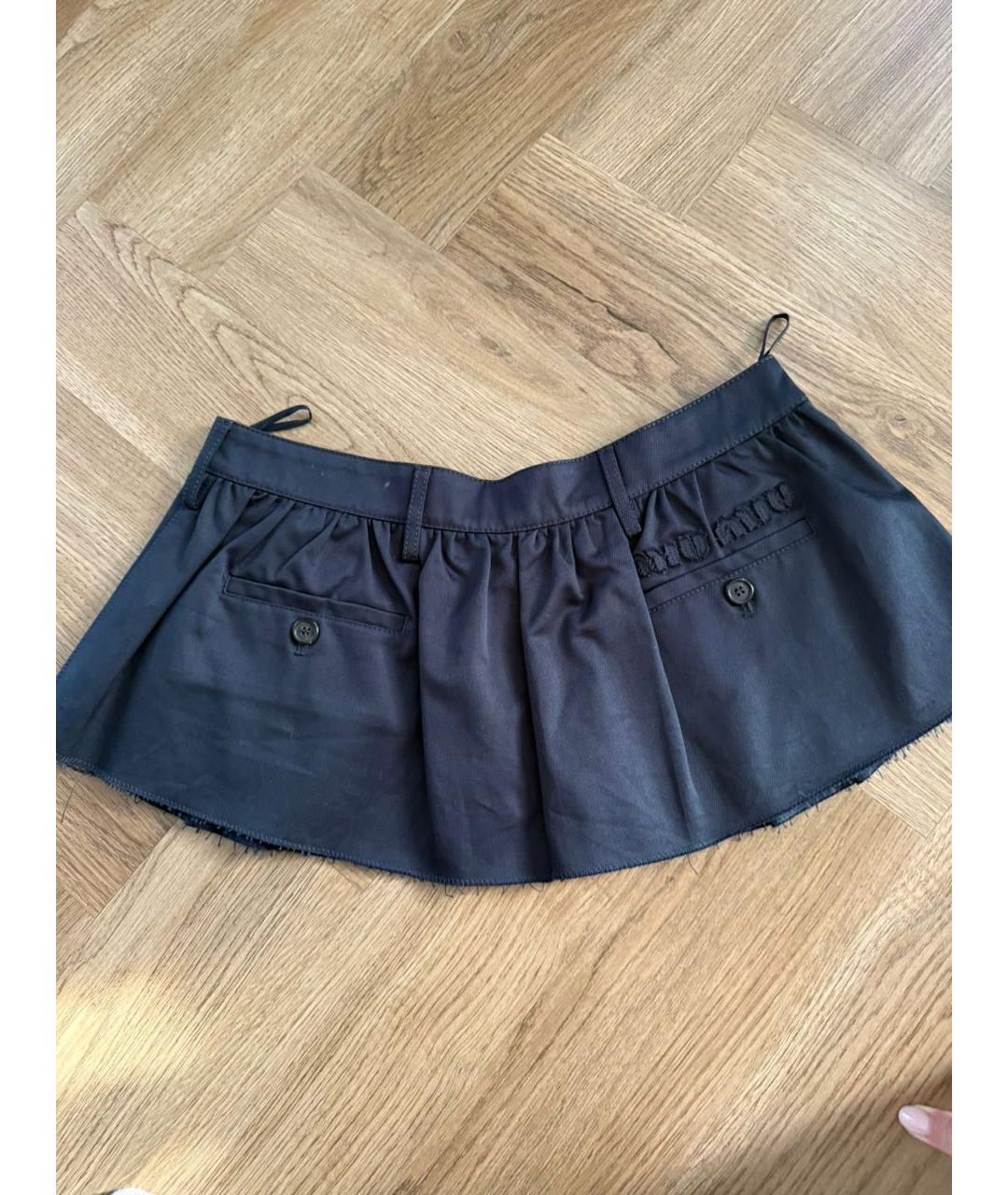 MIU MIU Темно-синяя хлопковая юбка мини, фото 4