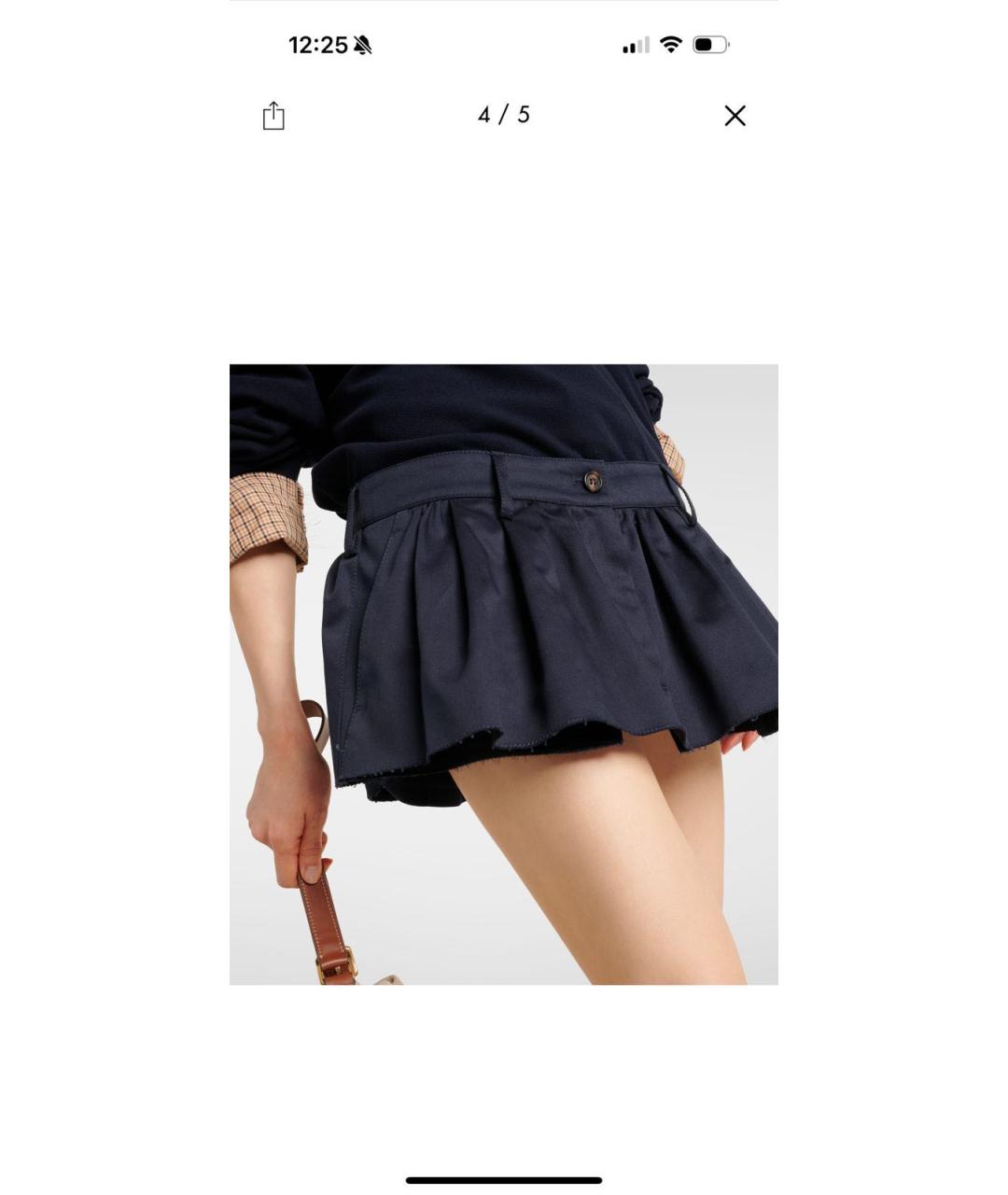 MIU MIU Темно-синяя хлопковая юбка мини, фото 2