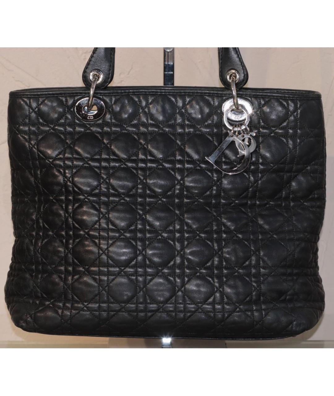 CHRISTIAN DIOR Черная кожаная сумка тоут, фото 2