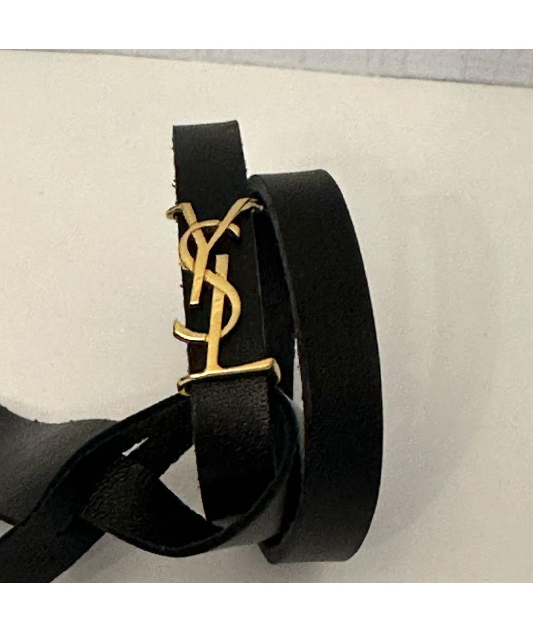 SAINT LAURENT Черный кожаный браслет, фото 4