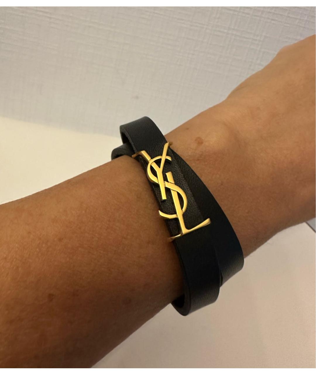 SAINT LAURENT Черный кожаный браслет, фото 6