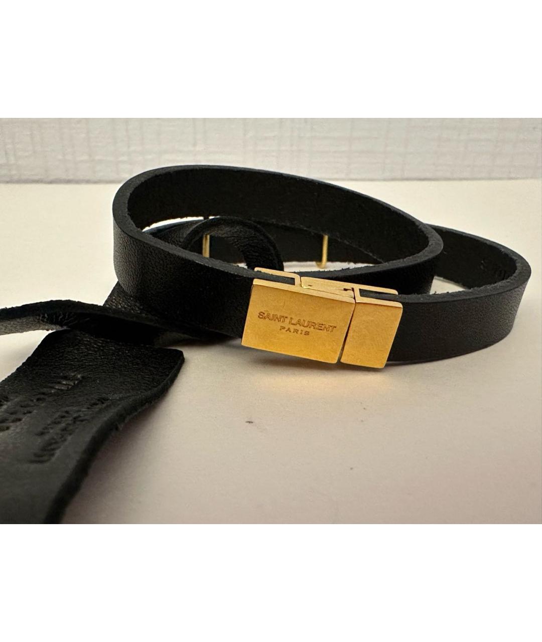 SAINT LAURENT Черный кожаный браслет, фото 2