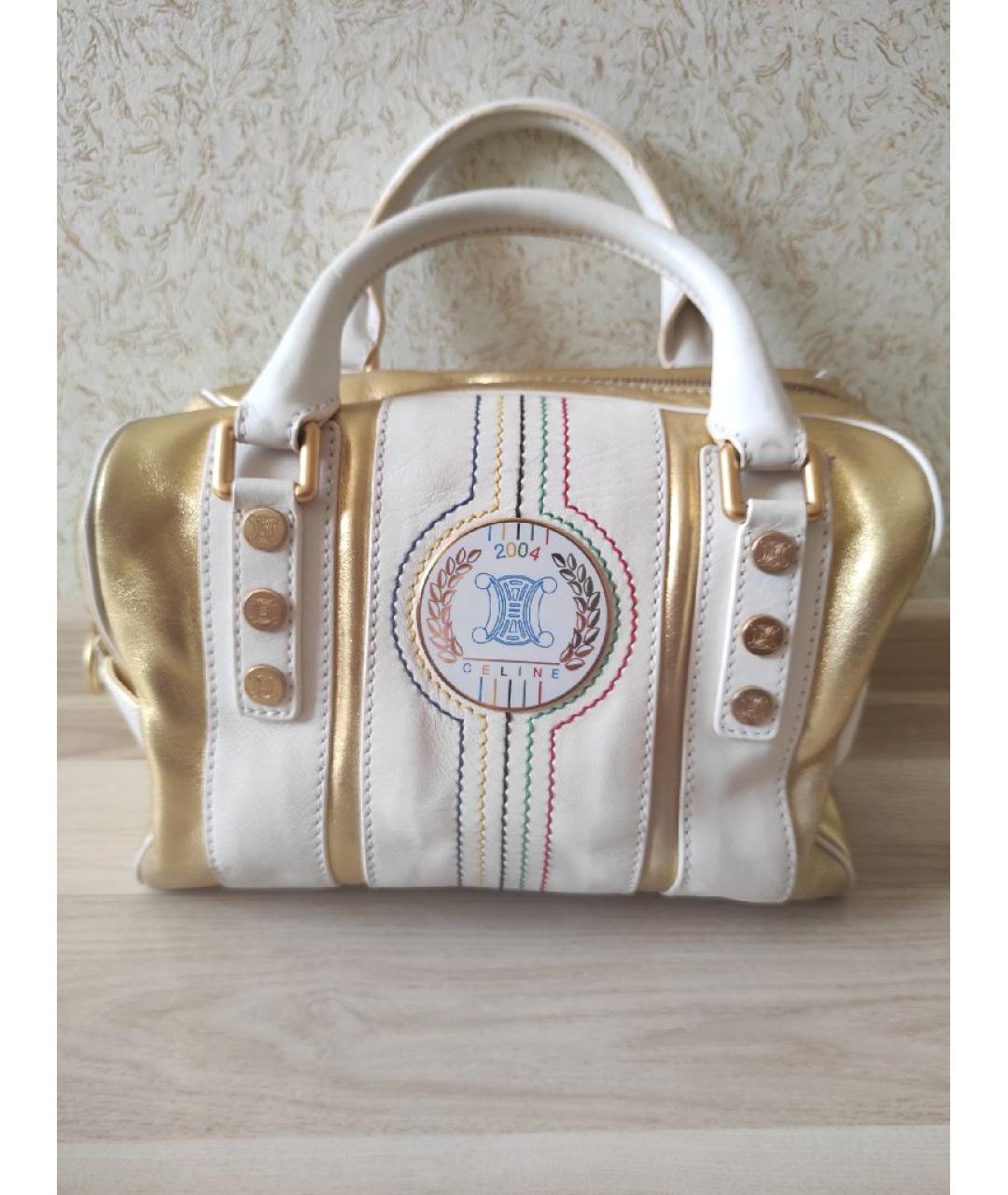 CELINE Золотая кожаная сумка с короткими ручками, фото 10
