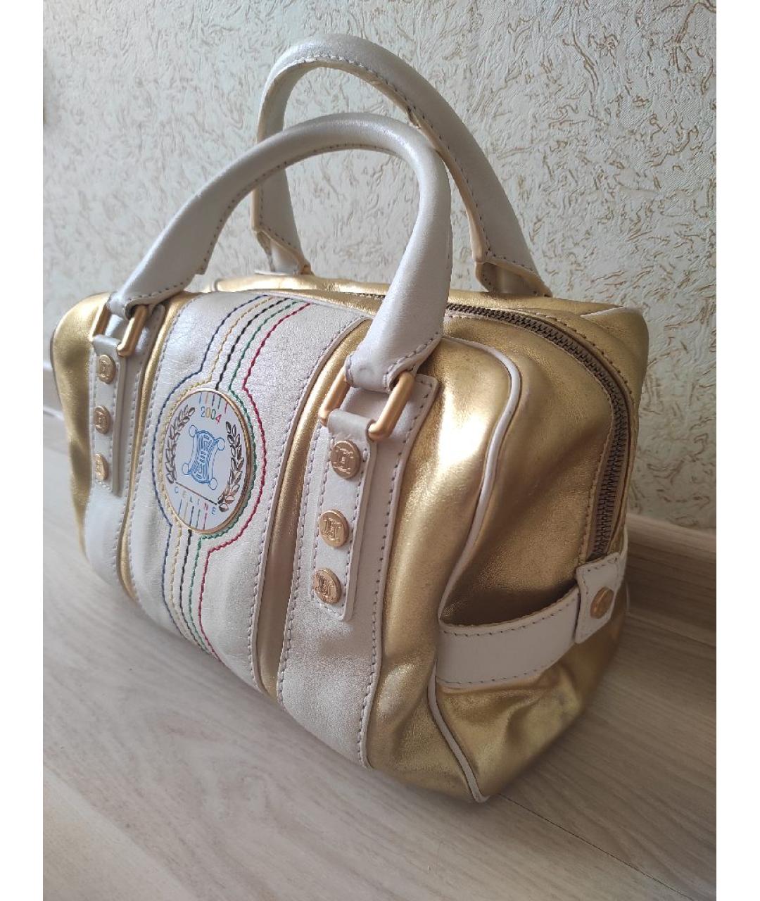 CELINE Золотая кожаная сумка с короткими ручками, фото 2