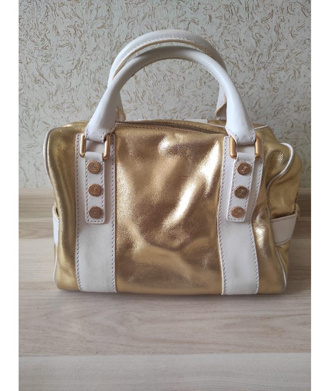 CELINE Золотая кожаная сумка с короткими ручками, фото 3