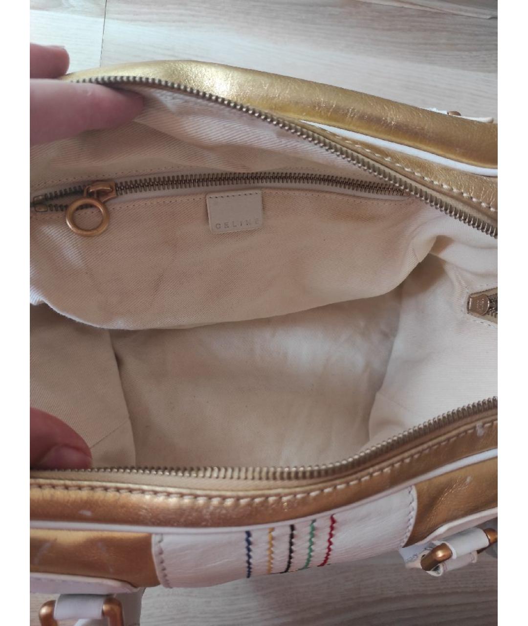 CELINE Золотая кожаная сумка с короткими ручками, фото 4