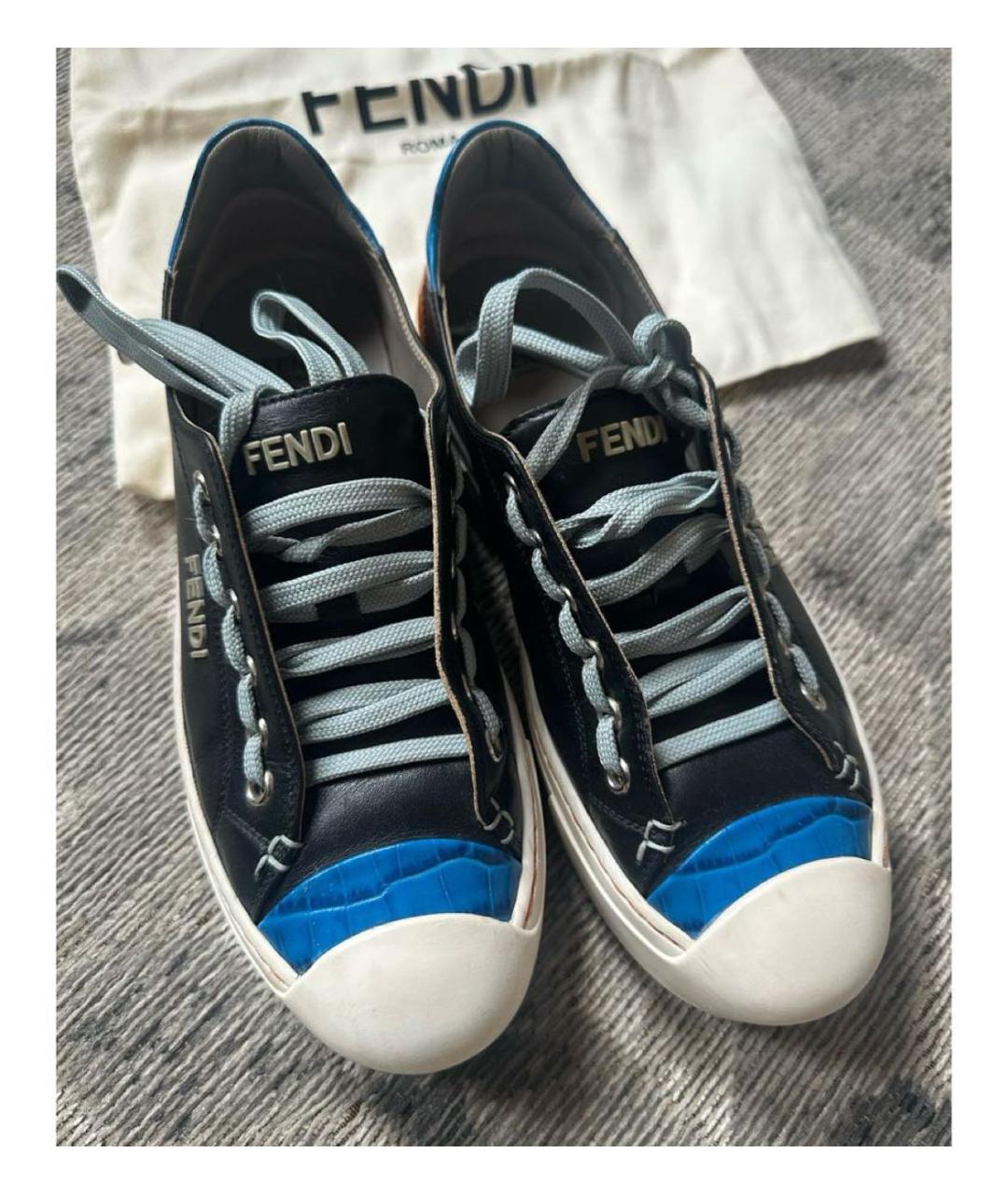 FENDI Черные кожаные кеды, фото 2