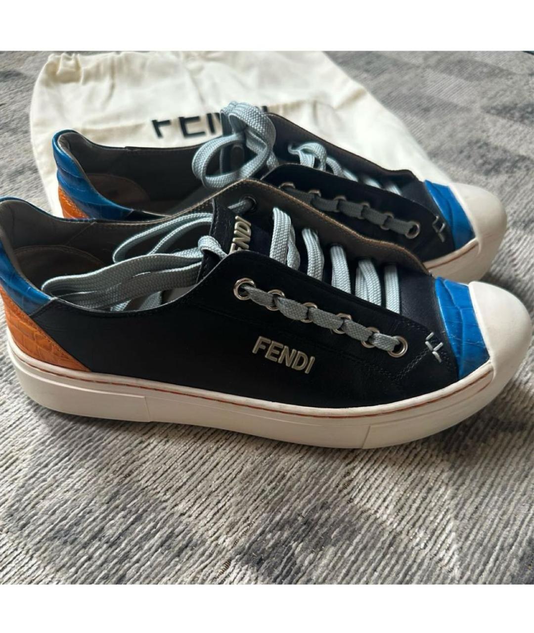 FENDI Черные кожаные кеды, фото 3