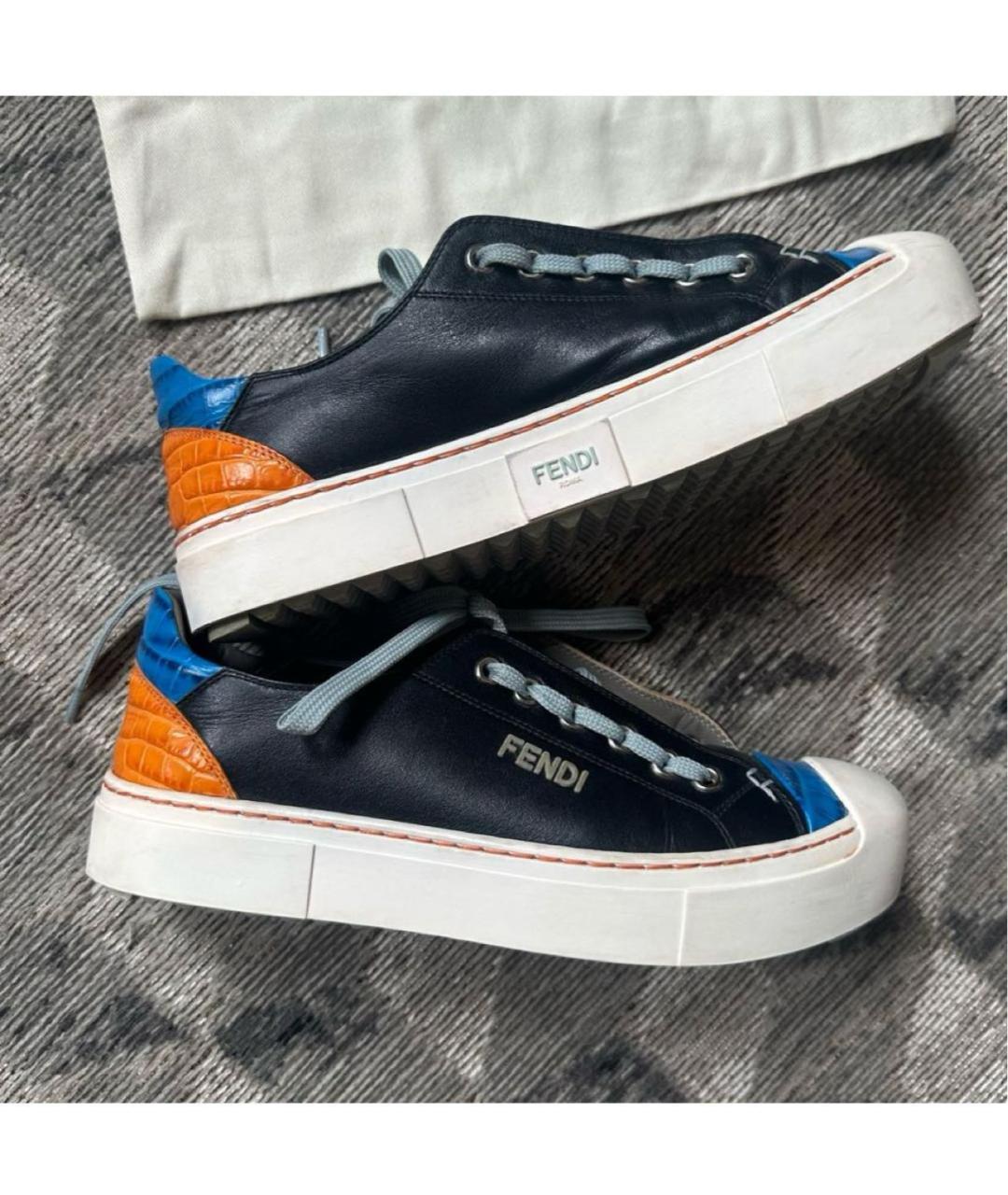 FENDI Черные кожаные кеды, фото 9