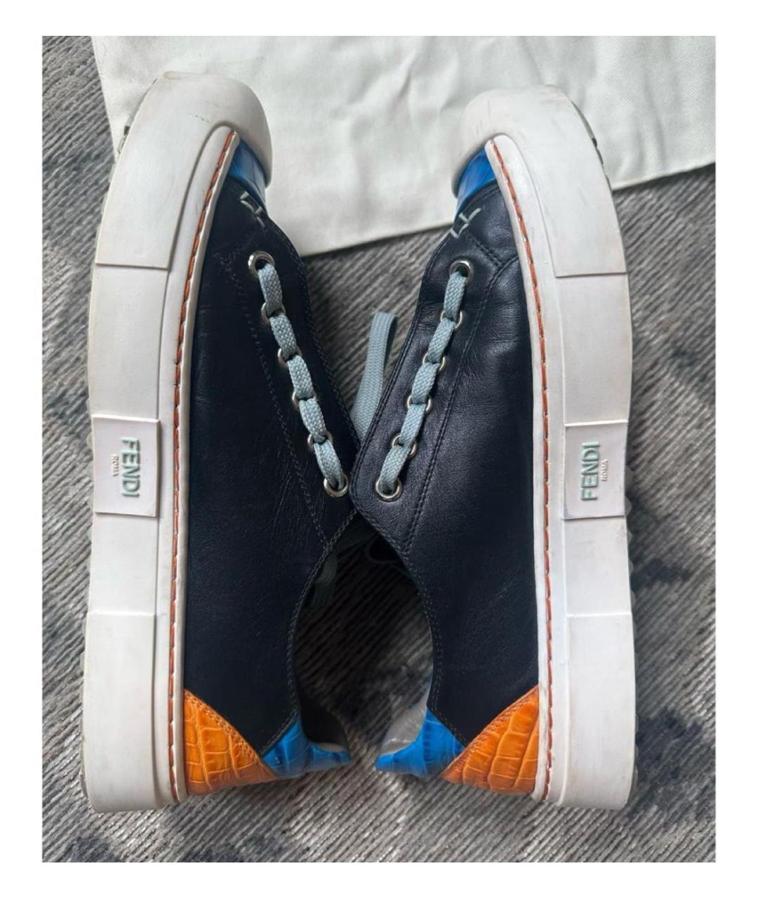 FENDI Черные кожаные кеды, фото 4