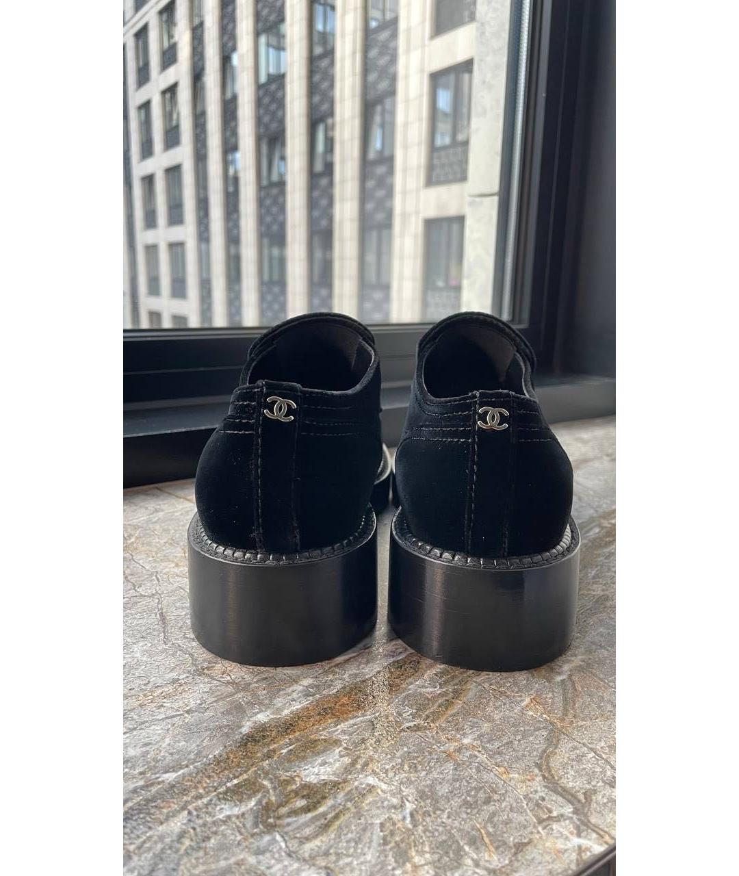 CHANEL Черные бархатные лоферы, фото 4