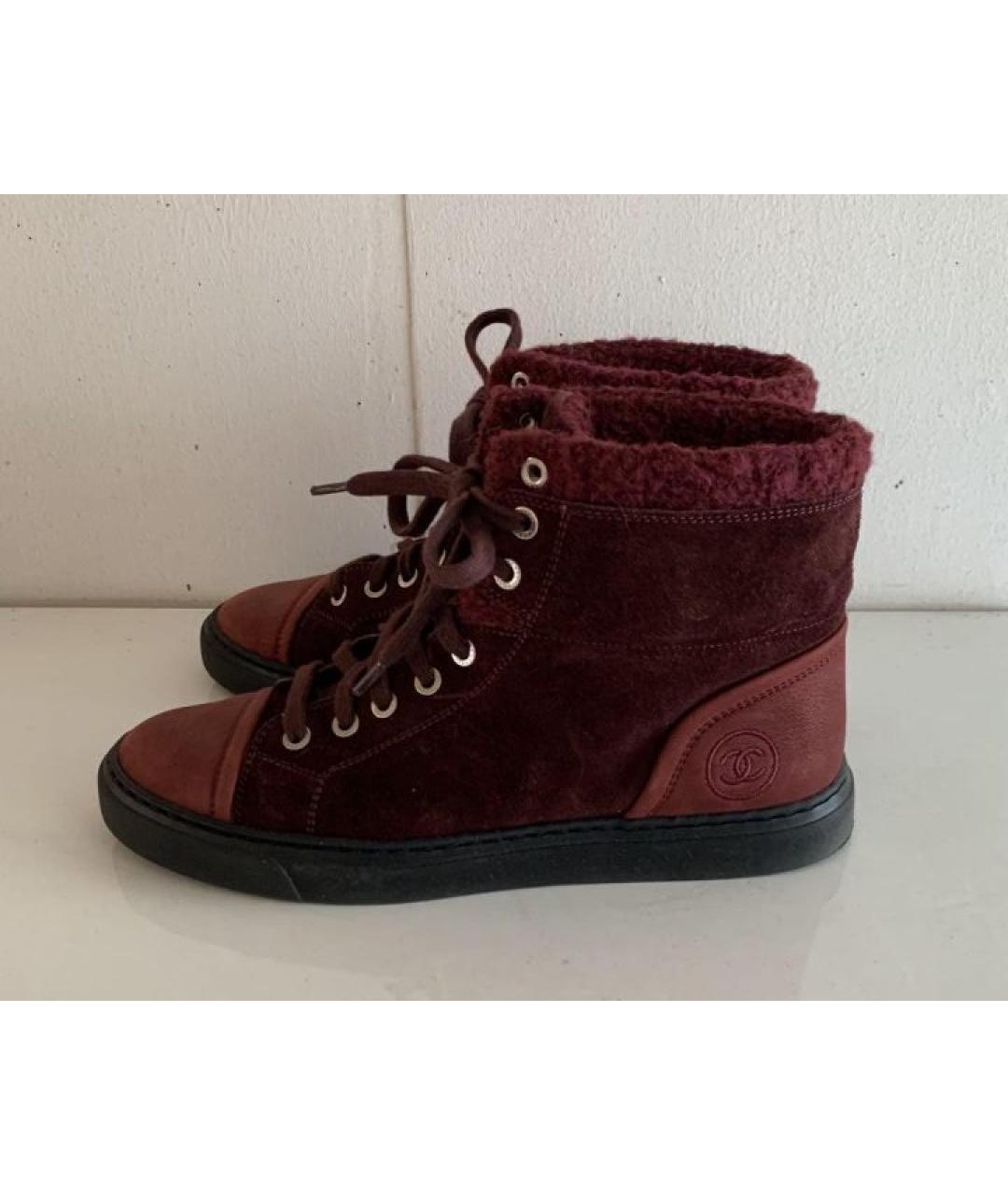 CHANEL Бордовые замшевые ботинки, фото 9