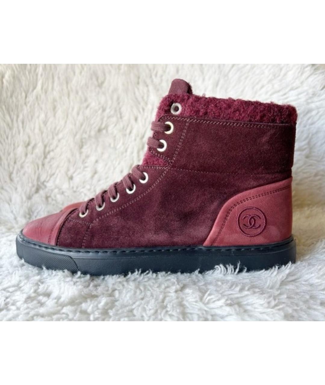 CHANEL Бордовые замшевые ботинки, фото 10