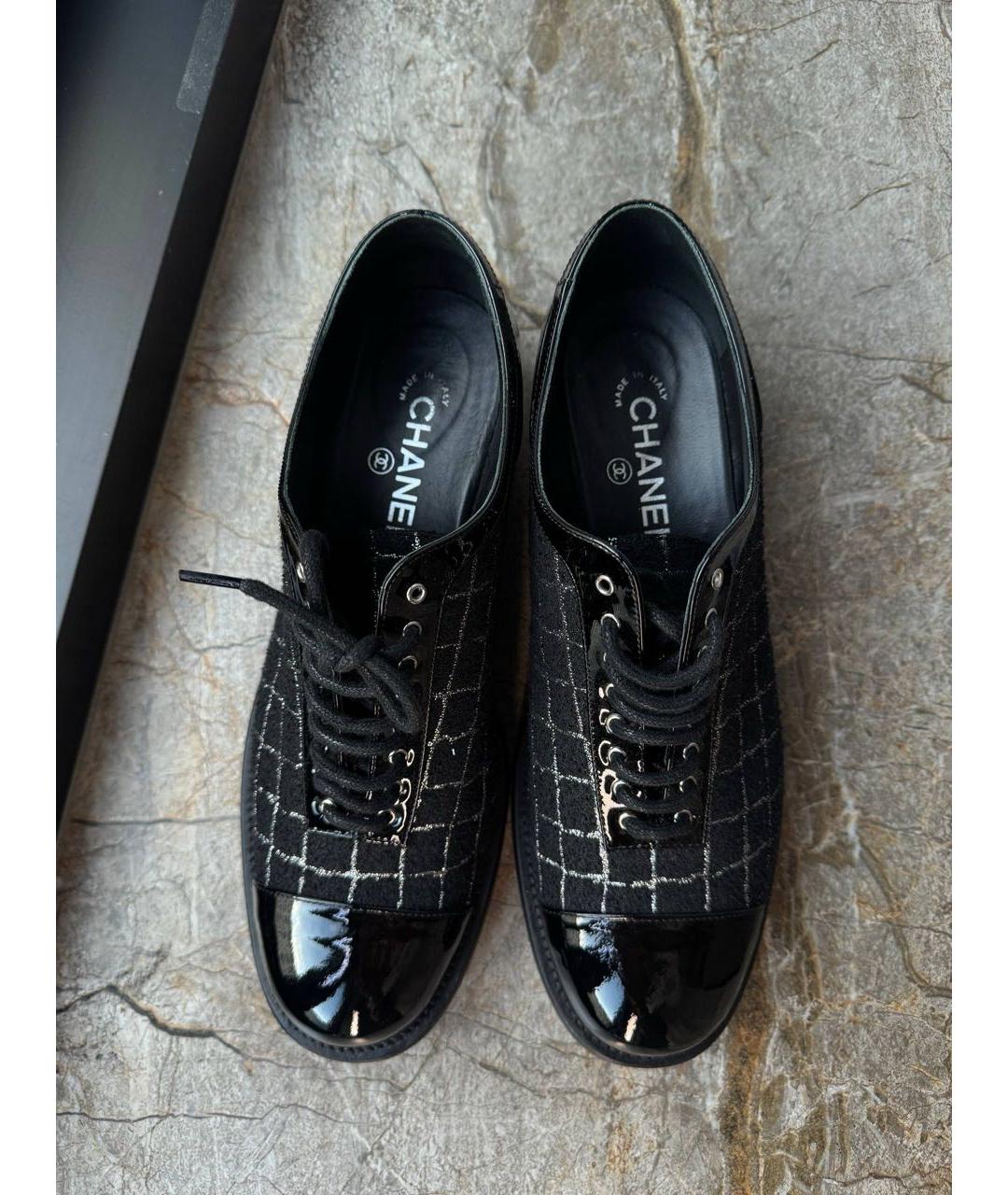 CHANEL Черные текстильные брогги и оксфорды, фото 3