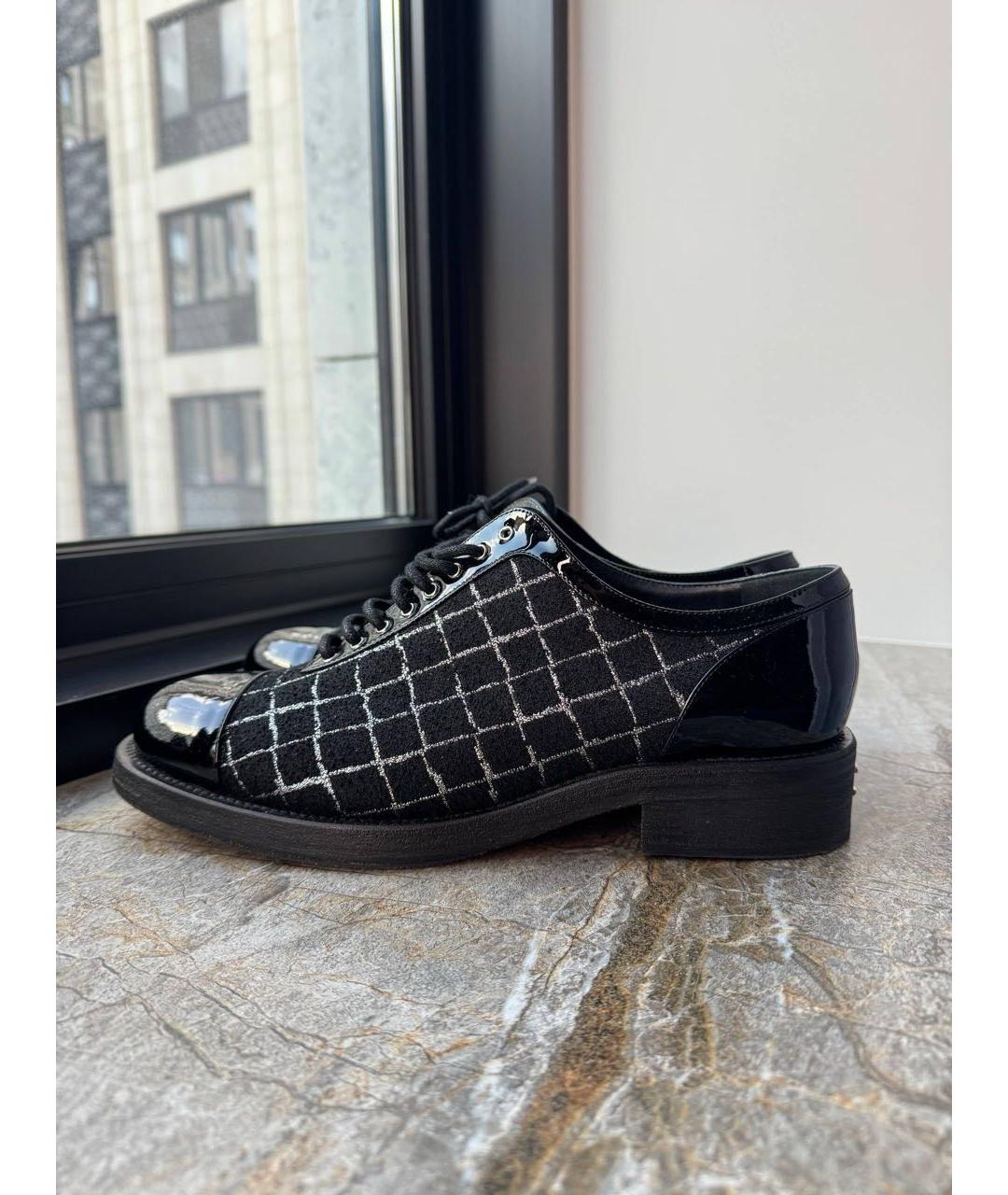 CHANEL Черные текстильные брогги и оксфорды, фото 6