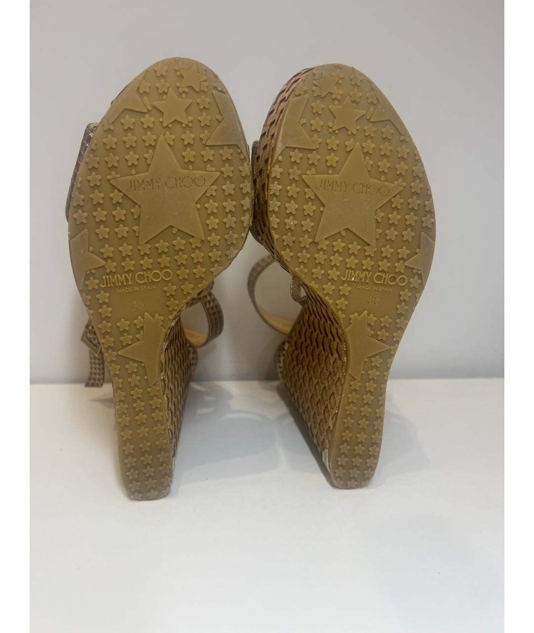 JIMMY CHOO Золотые босоножки из искусственной кожи, фото 5