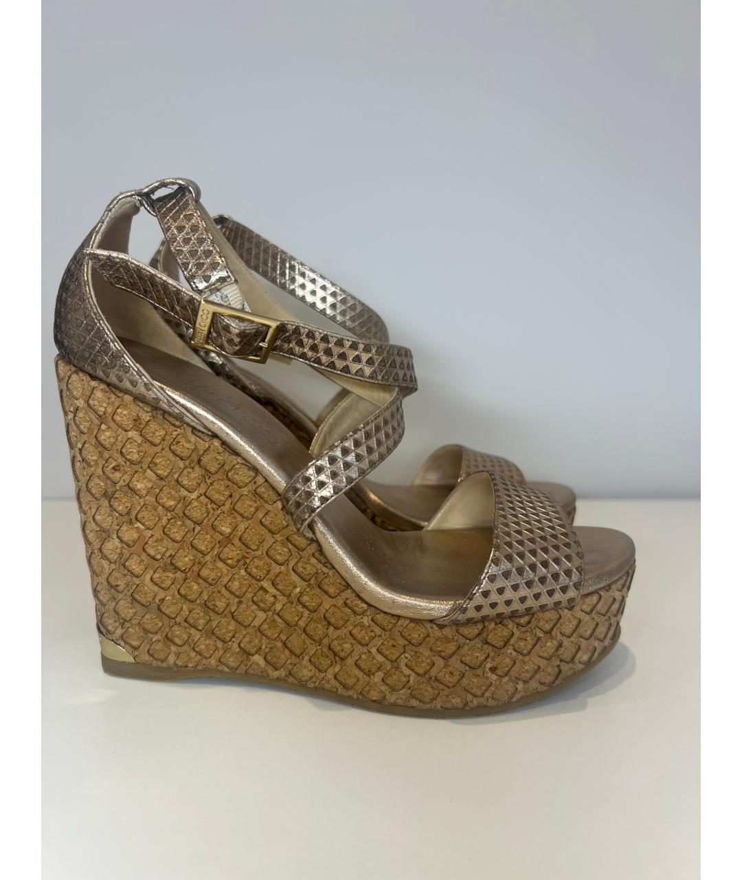 JIMMY CHOO Золотые босоножки из искусственной кожи, фото 6