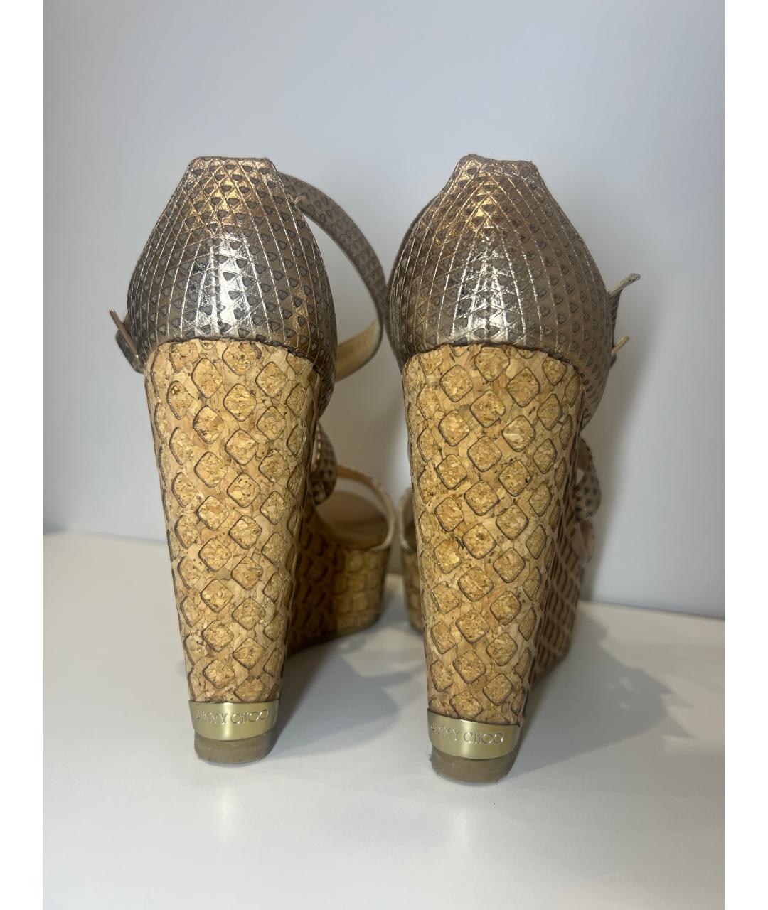 JIMMY CHOO Золотые босоножки из искусственной кожи, фото 4