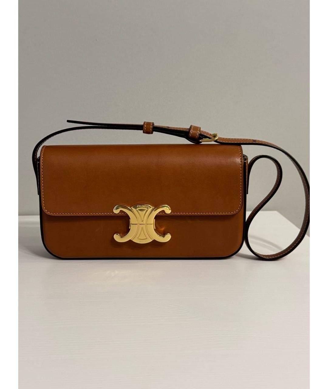 CELINE Коричневая кожаная сумка с короткими ручками, фото 5