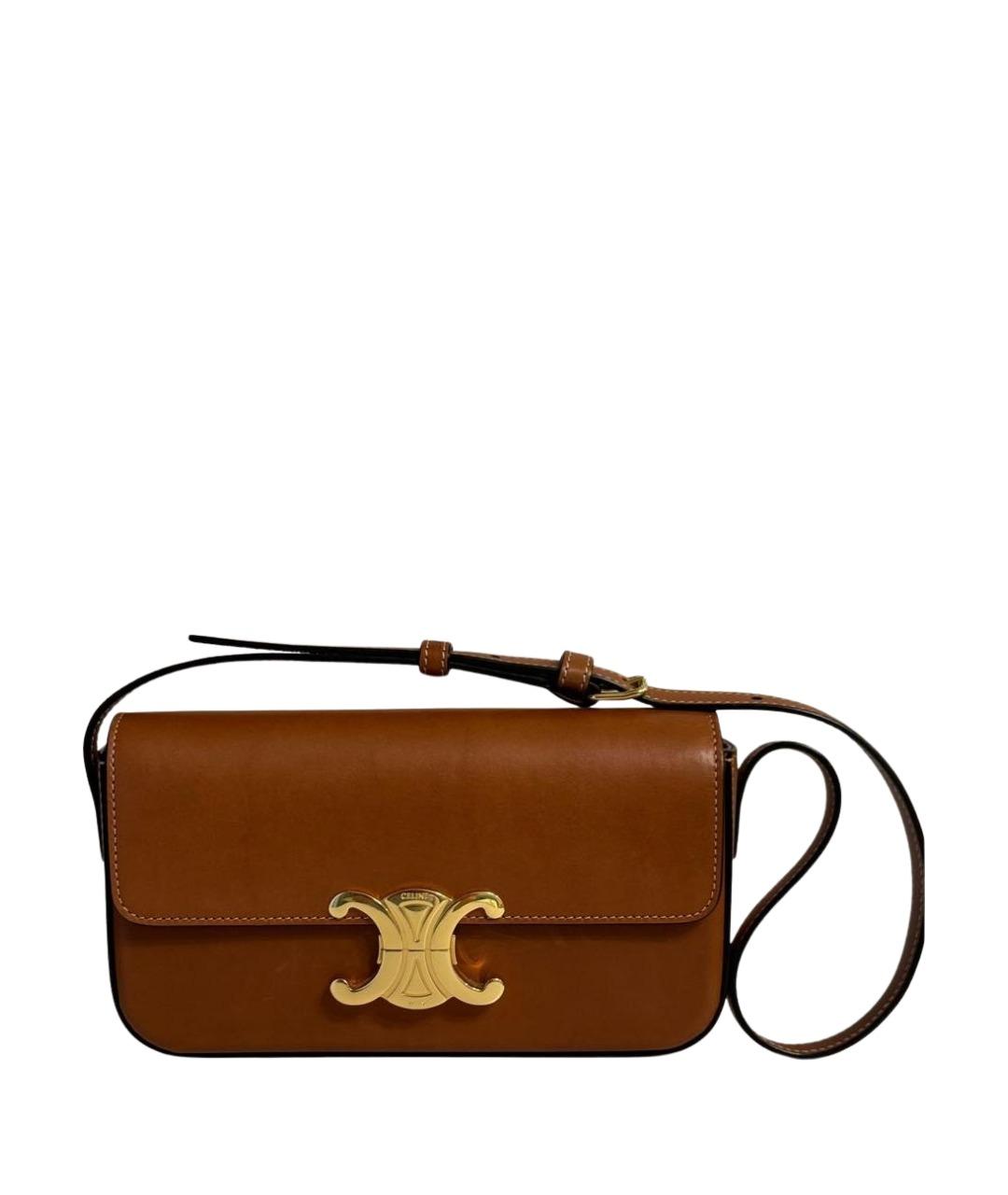 CELINE Коричневая кожаная сумка с короткими ручками, фото 1