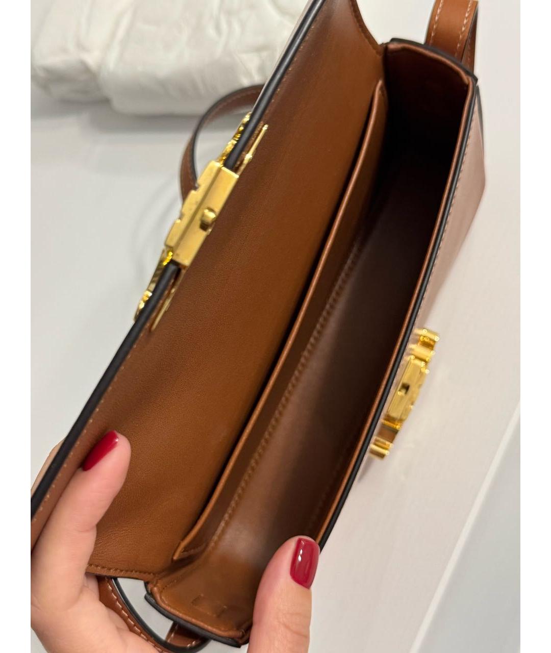 CELINE Коричневая кожаная сумка с короткими ручками, фото 4