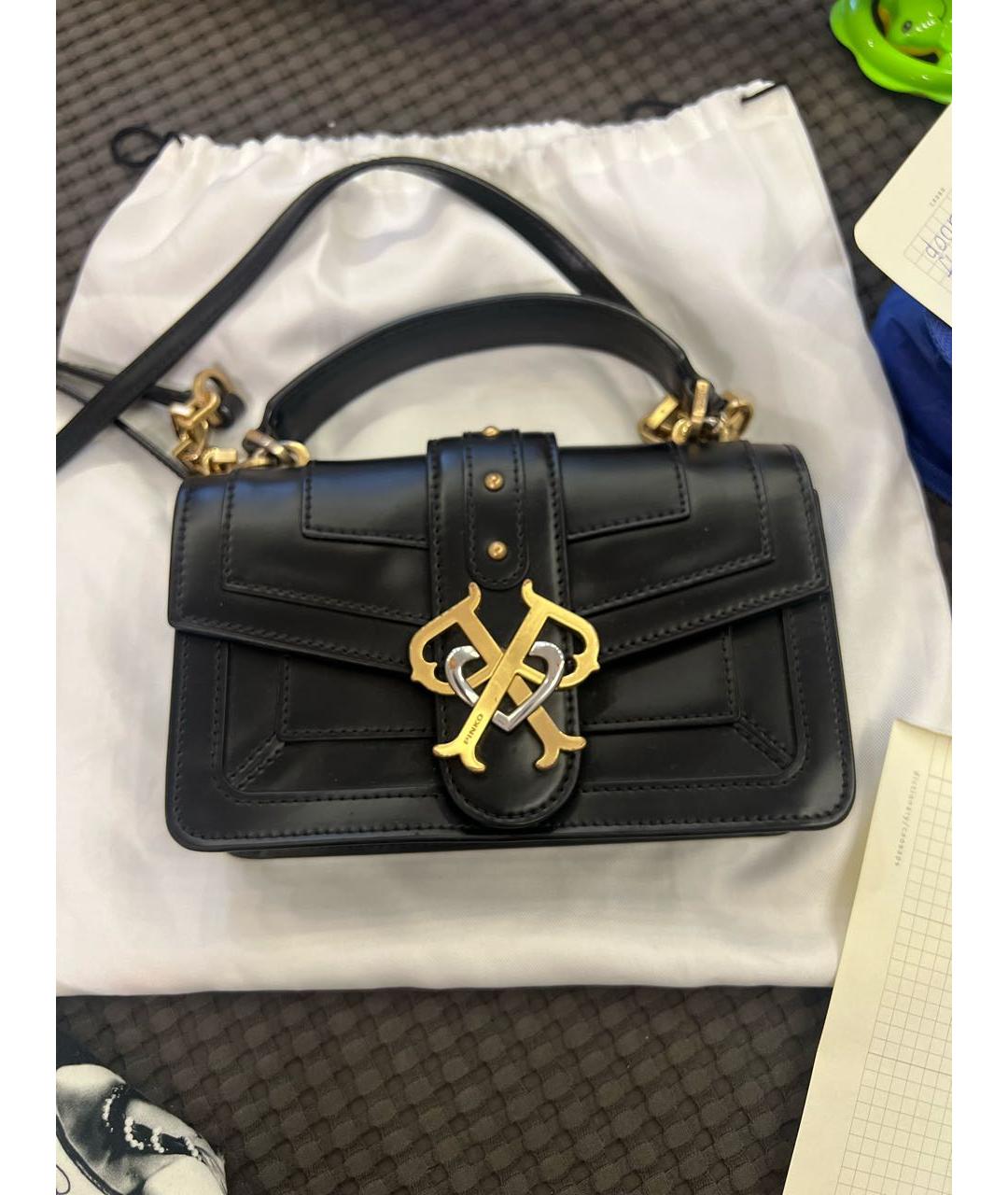 PINKO Черная кожаная сумка через плечо, фото 6